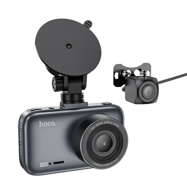 Видеорегистратор HOCO DV6, car camera, Дисплей 3" + Rear camera ,1080P / 30fps,  iron gray