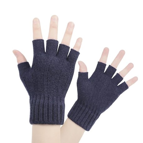 Ръкавица Gloves (ST0014) - from Alpaca Wool, Half Finger, Size 17cm - Navy Blue