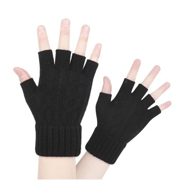 Ръкавица Gloves (ST0014) - from Alpaca Wool, Half Finger, Size 17cm - Black