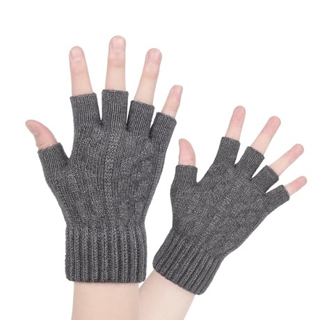 Ръкавица Gloves (ST0014) - from Alpaca Wool, Half Finger, Size 17cm - Dark Gray