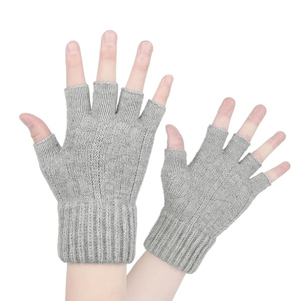 Ръкавица Gloves (ST0014) - from Alpaca Wool, Half Finger, Size 17cm - Light Gray