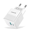 Зарядно Techsuit - Premium Wall Charger Tiny Series (CHPD216) - GaN, USB QC3.0, Type-C PD25W - White