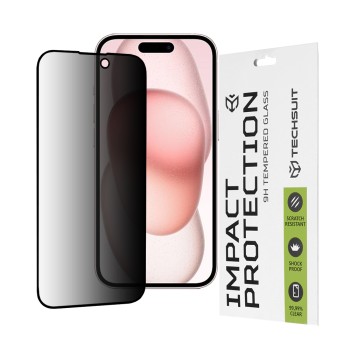 Стъклен Протектор Techsuit - 111D Privacy Full Glue - iPhone 15 / iPhone 16 - Black