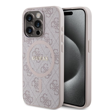 Калъф Guess - 4G Collection Leather MagSafe (GUHMP15XG4GFRP) - iPhone 15 Pro Max - Pink