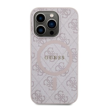 Калъф Guess - 4G Collection Leather MagSafe (GUHMP15XG4GFRP) - iPhone 15 Pro Max - Pink