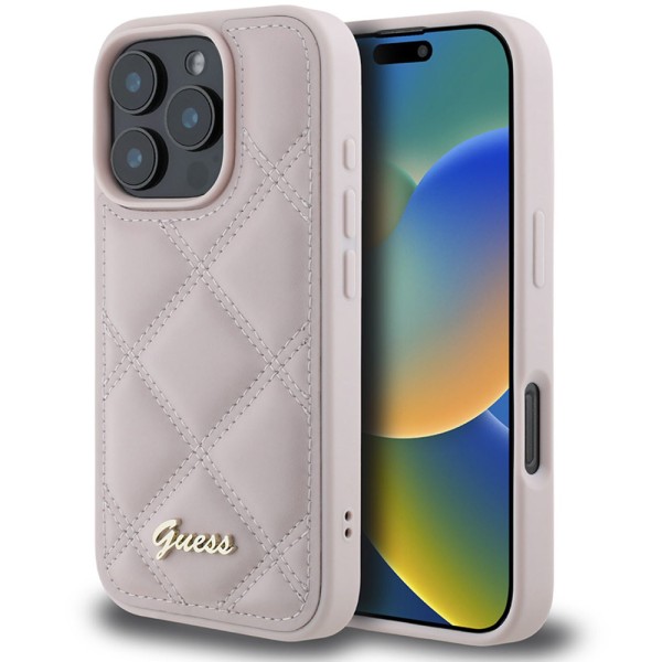 Калъф Guess - Quilted Metal Logo (GUHCP16LPSQSQSP) - iPhone 16 Pro - Pink