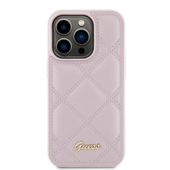 Калъф Guess - Quilted Metal Logo (GUHCP15LPSQSQSP) - iPhone 15 Pro - Pink