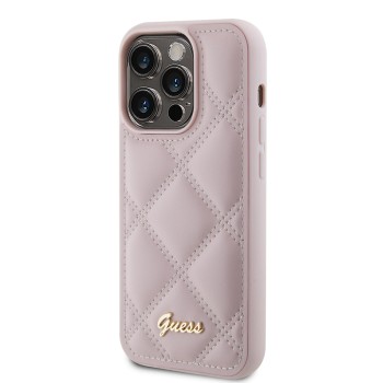 Калъф Guess - Quilted Metal Logo (GUHCP15LPSQSQSP) - iPhone 15 Pro - Pink