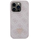 Калъф Guess - Leather 4G Triangle Strass (GUHCP15LP4TDPP) - iPhone 15 Pro - Pink