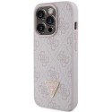 Калъф Guess - Leather 4G Triangle Strass (GUHCP15LP4TDPP) - iPhone 15 Pro - Pink