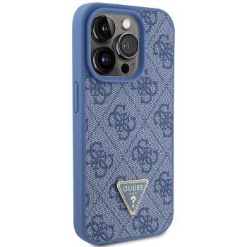 Калъф Guess - Leather 4G Triangle Strass (GUHCP15LP4TDPB) - iPhone 15 Pro - Blue