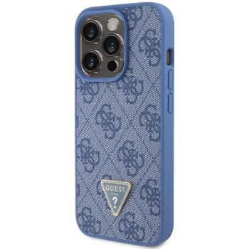 Калъф Guess - Leather 4G Triangle Strass (GUHCP15LP4TDPB) - iPhone 15 Pro - Blue