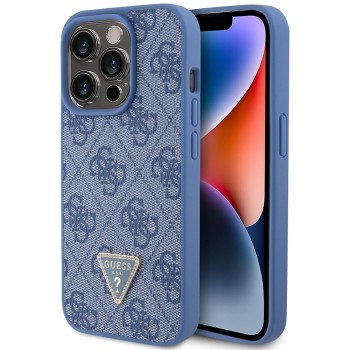 Калъф Guess - Leather 4G Triangle Strass (GUHCP15LP4TDPB) - iPhone 15 Pro - Blue