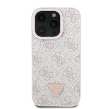 Калъф Guess - Leather 4G Triangle Strass (GUHCP16LP4TDPP) - iPhone 16 Pro - Pink