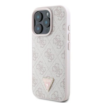 Калъф Guess - Leather 4G Triangle Strass (GUHCP16LP4TDPP) - iPhone 16 Pro - Pink