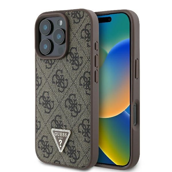 Калъф Guess - Leather 4G Triangle Strass (GUHCP16LP4TDPW) - iPhone 16 Pro - Brown