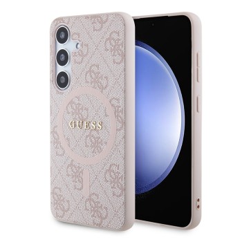 Калъф Guess - 4G Collection Leather MagSafe (GUHMS24SG4GFRP) - Samsung Galaxy S24 - Pink