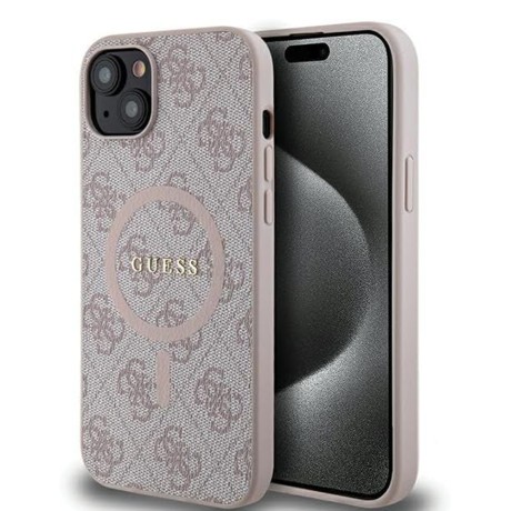 Калъф Guess - 4G Collection Leather MagSafe (GUHMP15MG4GFRP) - iPhone 15 Plus - Pink