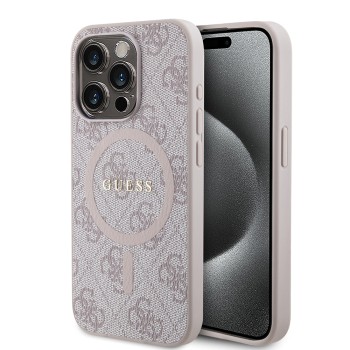 Калъф Guess - 4G Collection Leather MagSafe (GUHMP15LG4GFRP) - iPhone 15 Pro - Pink