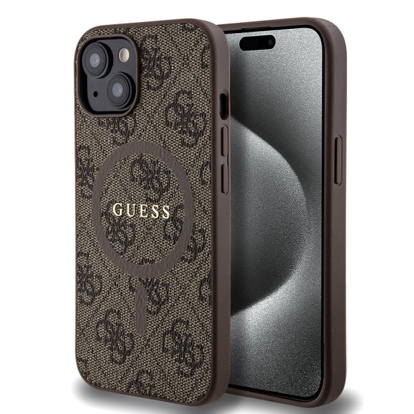 Калъф Guess - 4G Collection Leather MagSafe (GUHMP15MG4GFRW) - iPhone 15 Plus - Brown