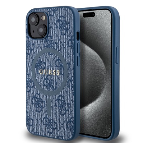 Калъф Guess - 4G Collection Leather MagSafe (GUHMP15MG4GFRB) - iPhone 15 Plus - Blue