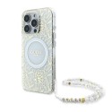 Калъф Guess - IML Flowers Allover Electro With Pearl Strap MagSafe (GUHMP16LHCPOFPH) - iPhone 16 Pro - White