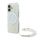 Калъф Guess - IML Flowers Allover Electro With Pearl Strap MagSafe (GUHMP16MHCPOFPH) - iPhone 16 Plus - White