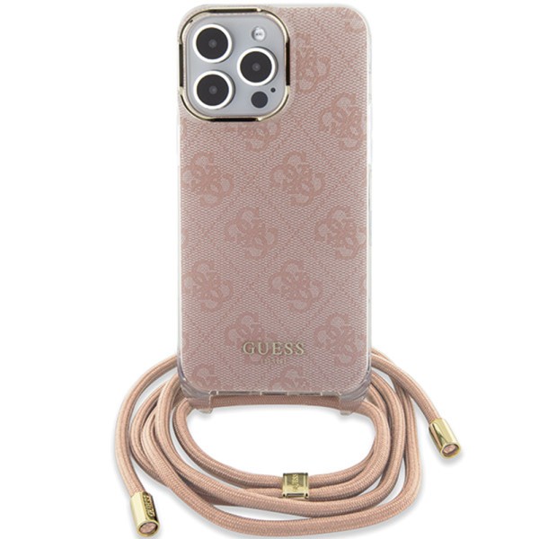 Калъф Guess - Crossbody Cord 4G Print (GUHCP16SHC4SEP) - iPhone 16 - Pink