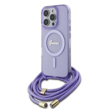 Калъф Guess - IML Crossbody Cord Script MagSafe (GUHMP16LHCTSGNSU) - iPhone 16 Pro - Purple