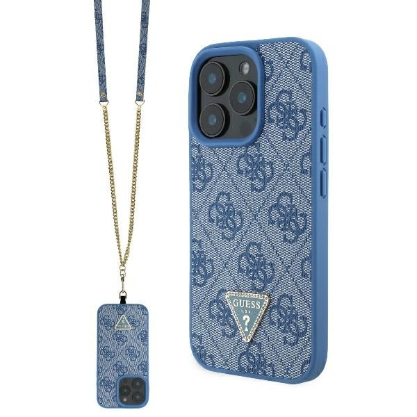 Калъф Guess - Leather Metal Logo Strass Crossbody (GUHCP16LP4TDSCPB) - iPhone 16 Pro - Blue