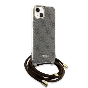 Калъф Guess - Crossbody Cord 4G Print (GUHCP15SHC4SEW) - iPhone 15 - Brown