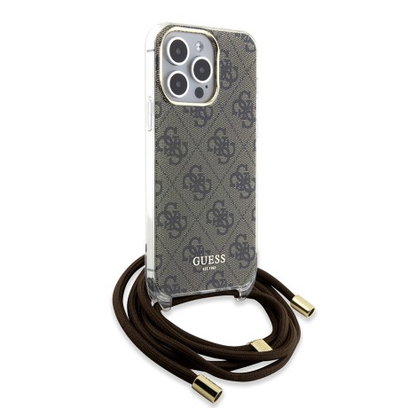 Калъф Guess - Crossbody Cord 4G Print (GUHCP15LHC4SEW) - iPhone 15 Pro - Brown