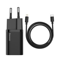 Захранване за ел. мрежа Baseus Super Si PD /20W, USB-C, и Type C към Lightning кабел, Черен