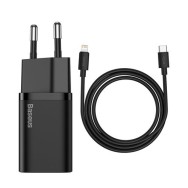 Захранване за ел. мрежа Baseus Super Si PD /20W, USB-C, и Type C към Lightning кабел, Черен