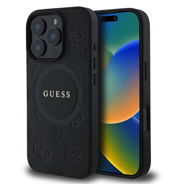 Калъф Guess - Saffiano Peony Classic Logo MagSafe (GUHMP16LPSAPSMEK) - iPhone 16 Pro - Black