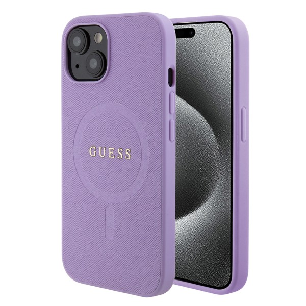 Калъф Guess - Saffiano MagSafe (GUHMP15MPSAHMCU) - iPhone 15 Plus - Purple