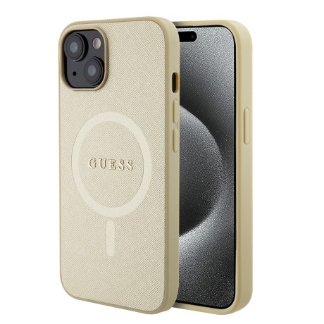 Калъф Guess - Saffiano MagSafe (GUHMP15SPSAHMCB) - iPhone 15 - Gold