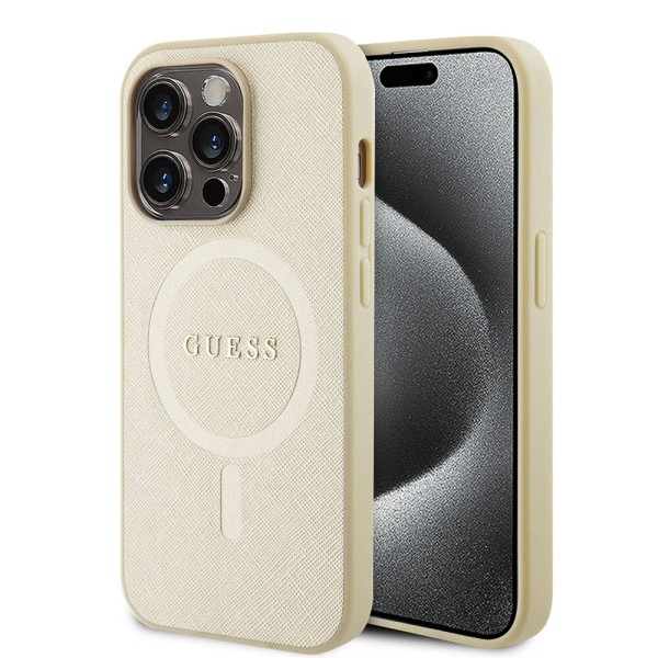 Калъф Guess - Saffiano MagSafe (GUHMP15XPSAHMCB) - iPhone 15 Pro Max - Gold