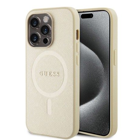 Калъф Guess - Saffiano MagSafe (GUHMP15XPSAHMCB) - iPhone 15 Pro Max - Gold