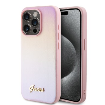 Калъф Guess - Saffiano Iridescent Script (GUHCP15XPSAIRSP) - iPhone 15 Pro Max - Pink