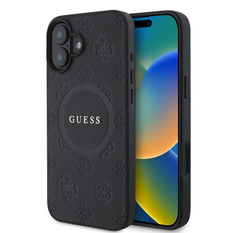 Калъф Guess - Saffiano Peony Classic Logo MagSafe (GUHMP16SPSAPSMEK) - iPhone 16 - Black