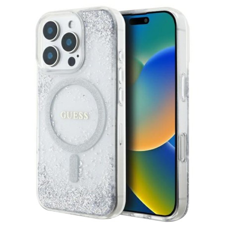 Калъф Guess - IML Glitter Gradient MagSafe (GUHMP16LRGRGES) - iPhone 16 Pro - Silver