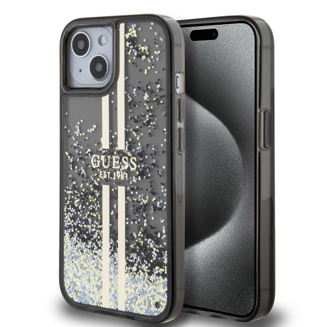 Калъф Guess - Liquid Glitter Gold Stripes (GUHCP15SLFCSEGK) - iPhone 15 - Black