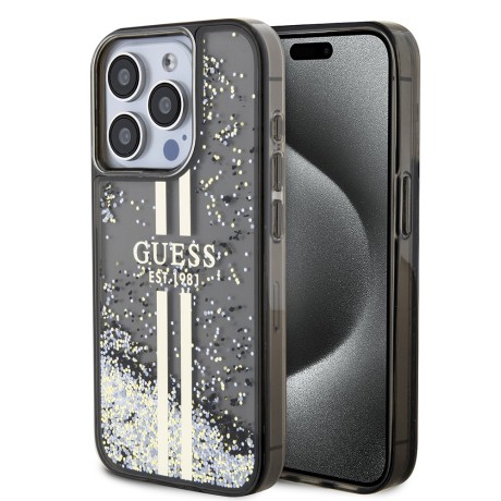 Калъф Guess - Liquid Glitter Gold Stripes (GUHCP15XLFCSEGK) - iPhone 15 Pro Max - Black