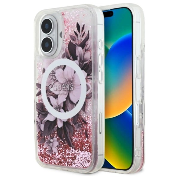 Калъф Guess - Liquid Glitter Flower MagSafe (GUHMP16SLFMWTP) - iPhone 16 - Pink