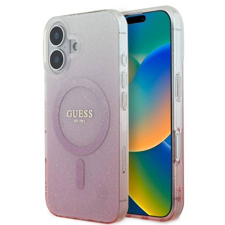 Калъф Guess - IML Glitter Gradient MagSafe (GUHMP16SHGRCELP) - iPhone 16 - Pink