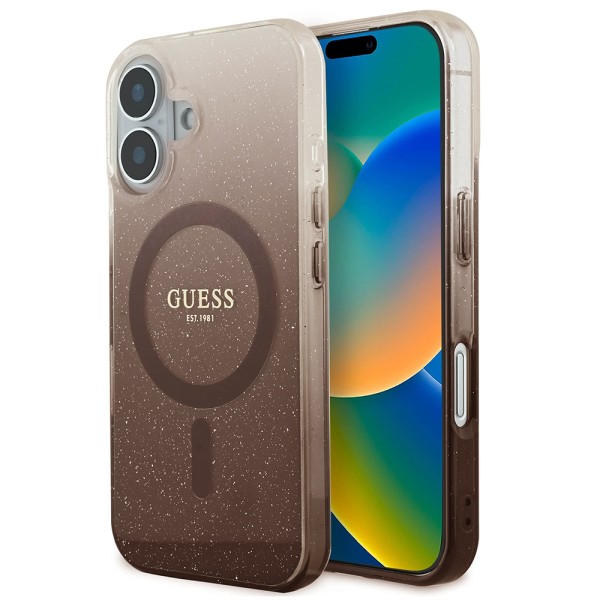 Калъф Guess - IML Glitter Gradient MagSafe (GUHMP16SHGRCELW) - iPhone 16 - Brown