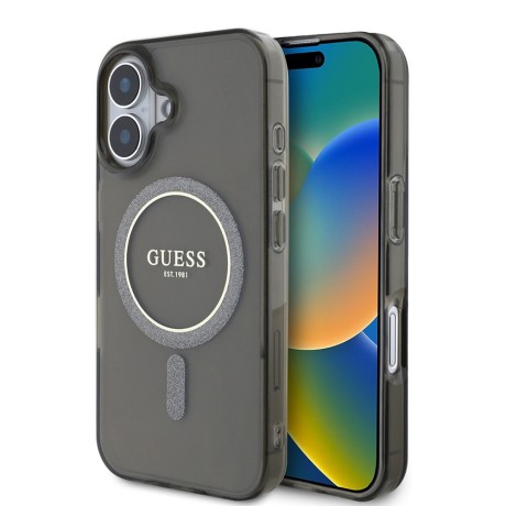 Калъф Guess - IML Glitter Circle MagSafe (GUHMP16SHFGEREK) - iPhone 16 - Black