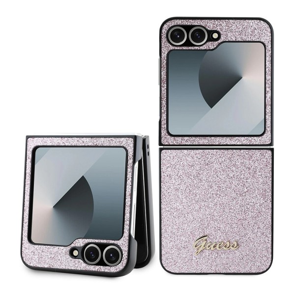 Калъф Guess - Glitter Script (GUHCZF6HGGSHP) - Samsung Galaxy Z Flip6 - Pink