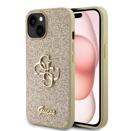 Калъф Guess - Glitter Script Big 4G (GUHCP15SHG4SGD) - iPhone 15 - Gold